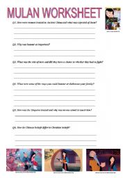 Mulan Movie Worksheet