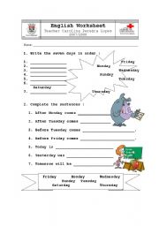 English Worksheet: Months and Days of the Week