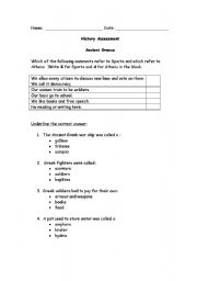 English Worksheet: Ancient Greece Assessment