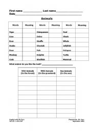 English worksheet: Animals