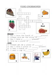 English Worksheet: Food crosswords