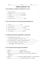 English Worksheet: infinitive and gerund, test