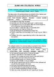 English Worksheet: SLANG AND COLLOQUIAL WORDS