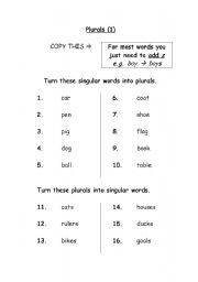 English Worksheet: plurals