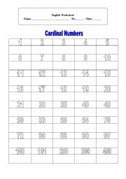 English worksheet: Numbers