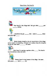 English Worksheet: Describing the SMURFS.