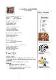 English worksheet: Song_If I were a Carpenter - Don Williams