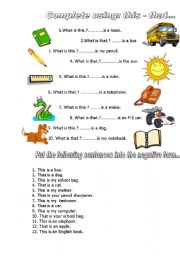 English Worksheet: This - That