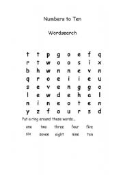English Worksheet: numbers to ten