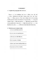 English Worksheet: verb to be  