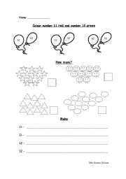 English worksheet: Recognising number 11 and 12