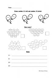 English Worksheet: Recognising number 11 and 12