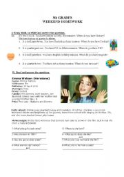 English Worksheet: 5th Grades Weekend Worksheet