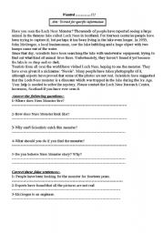 English worksheet: reading comprehension (wanted !!)