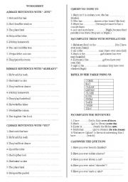 English Worksheet: just already yet verb 3