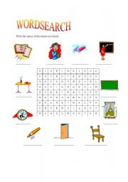 English Worksheet: classroom wordsearch
