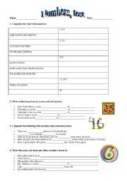 English Worksheet: numbers, test