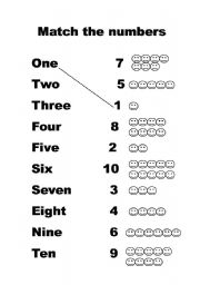 English Worksheet: Match numbers one to ten