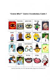 Guess Who Game Vocabulary Cards 1