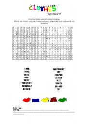 English Worksheet: Clothes Wordsearch (British English)