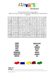 English Worksheet: Clothes Wordsearch (British English)