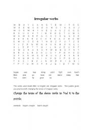 English worksheet: Irregular verb word search