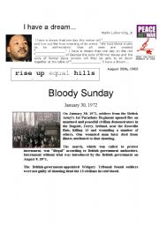 English Worksheet: Sunday Bloody Sunday - I have a dream