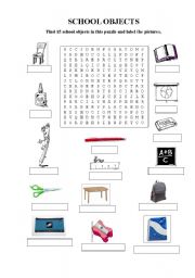 English Worksheet: school objects