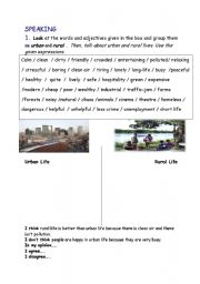 English Worksheet: speaking about urban and rural lives
