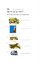 English worksheet: transportation guessing picture