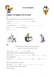 English Worksheet: At the restaurant