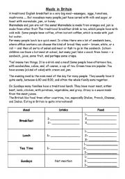 English Worksheet: Meals in Britain