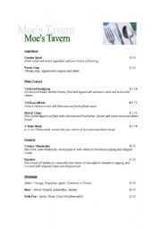 English Worksheet: Restaurant - Sample Menu