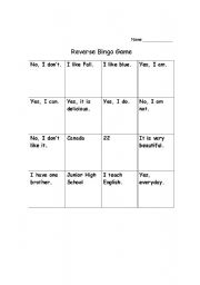 English Worksheet: Reverse Bingo