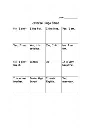 English worksheet: Reverse Bingo