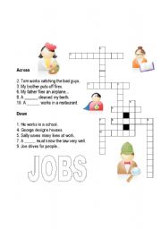English Worksheet: Jobs crossword