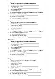 English Worksheet: questions - pair work
