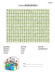English Worksheet: Family wordsearch