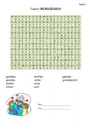 English worksheet: Family wordsearch