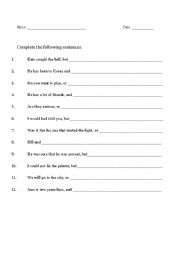 English worksheet: Conjunctions