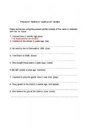 English worksheet: PRESENT PERFECT SIMPLE