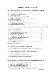 English Worksheet: Present Continuous Tense 