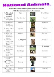 English worksheet: National Animals