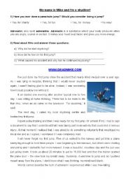 English Worksheet: My name is Mike and Im a skydiver