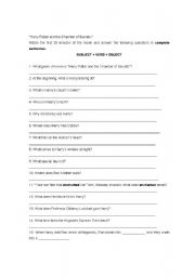 English Worksheet: Harry Potter The Chamber of Secrets Movie Questions and Answers