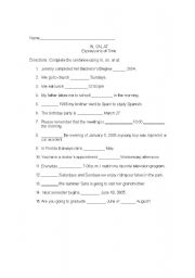 Prepositions of Time Worksheet- In, On, At