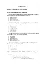 English worksheet: simple present tense&present cont. tense