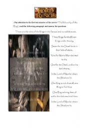 Movie Trailer: The Lord of The Rings The Fellowship of the Ring - ESL  worksheet by Fabione