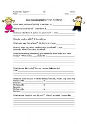 English Worksheet: Writing an autobiography