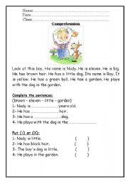 English Worksheet: Comprejension